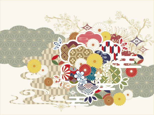 日本のパターンレトロなカラフルな背景素材 - 着物点のイラスト素材／クリップアート素材／マンガ素材／アイコン素材