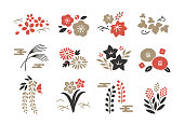 Japanese plants and flowers icons