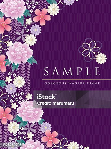 istock Japanese purple kimono pattern wisteria and peony design template2 1428260905