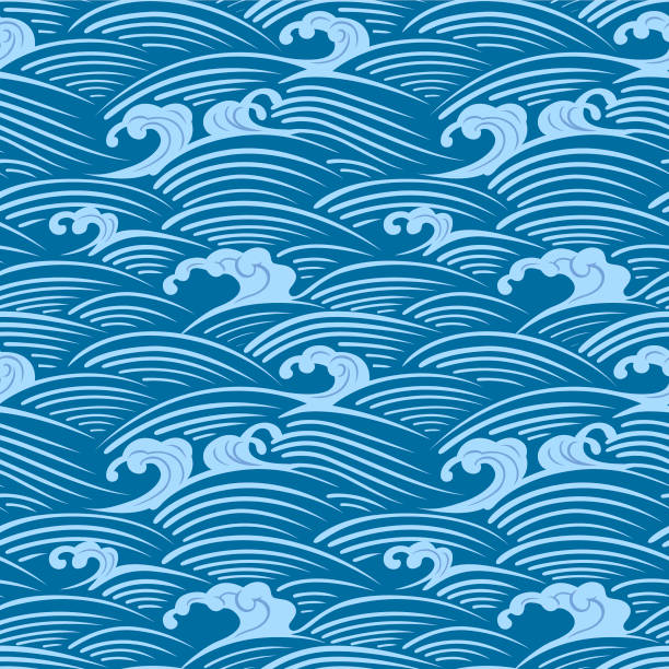 Japanese Storm Ocean Wave Art Vector Seamless Pattern Japanese Storm Ocean Wave Art Vector Seamless Pattern river backgrounds stock illustrations
