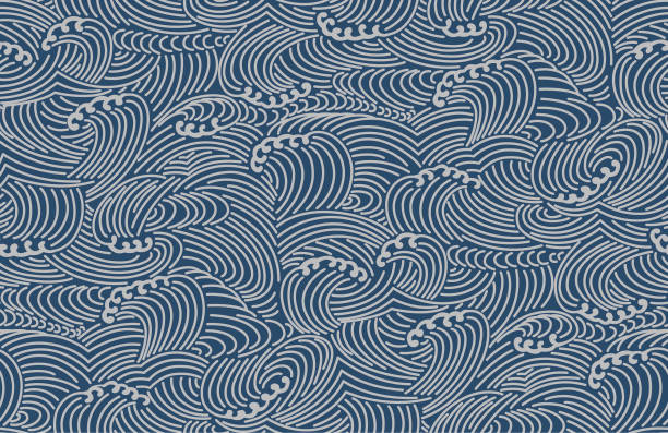 Japanese Storm Ocean Wave Vector Seamless Pattern  japanese culture stock illustrations
