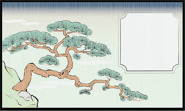 日本のスタイルのレッドの松木版画 - 松　日本点のイラスト素材／クリップアート素材／マンガ素材／アイコン素材