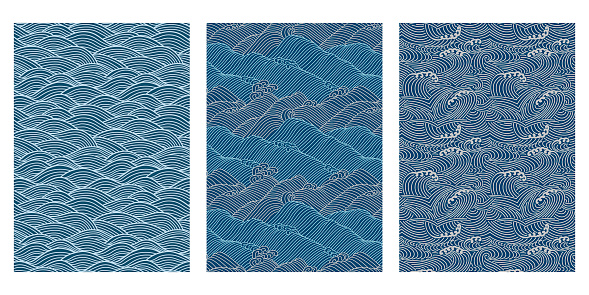 Japanese Swirl Sea Wave Abstract Vector Background Collection