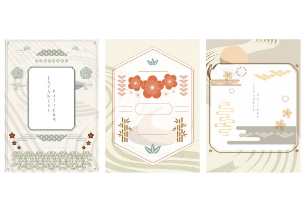Japanese template vector. Zen garden background. Line pattern in Asian style with Japanese wave pattern. Chinese sea in oriental arts. Natural luxury texture. Japanese template vector. Zen garden background. Line pattern in Asian style with Japanese wave pattern. Chinese sea in oriental arts. Natural luxury texture. river borders stock illustrations