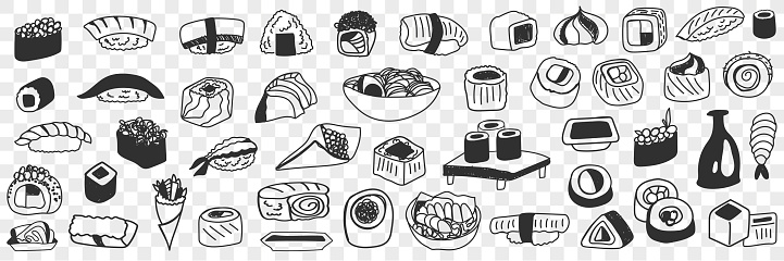 Japanese traditional foods doodle set