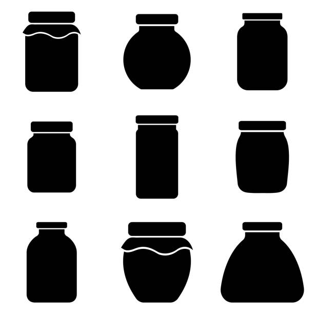 Jar icon, stock vector, logo isolated on white background Jar icon, stock vector, logo isolated on white background manufacturing silhouettes stock illustrations