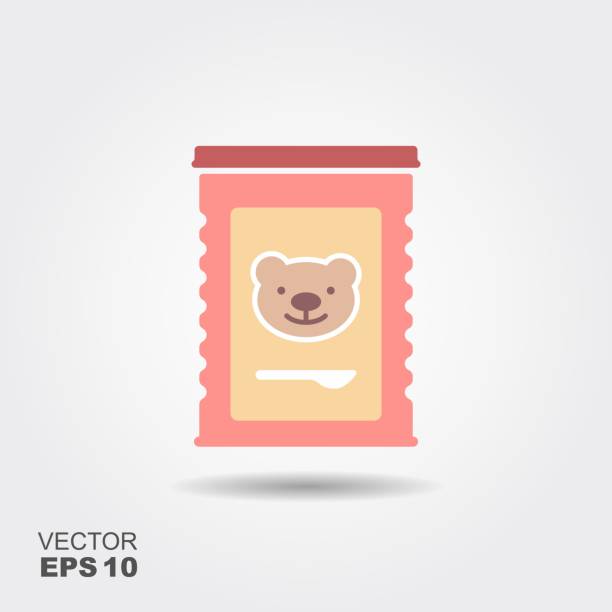 Jar of baby food. Jar of baby food. Vector flat icon with shadow baby formula stock illustrations
