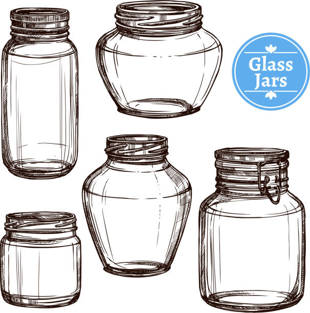 illustrations, cliparts, dessins animés et icônes de ensemble de bocal - hand draw jar