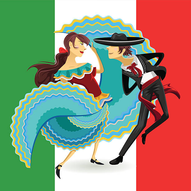 Jarabe Mexico National Dance Mexican Hat Dance Mexican performing a Mexico’s National Dance, Jarabe  mexican independence day stock illustrations