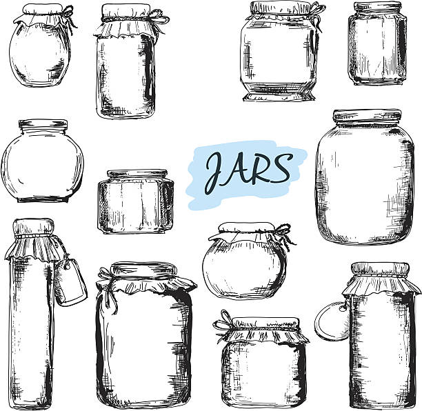 illustrations, cliparts, dessins animés et icônes de pots.  ensemble d'illustrations - hand draw jar