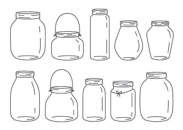 stockillustraties, clipart, cartoons en iconen met jars set - glazen pot