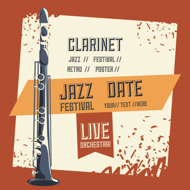 bildbanksillustrationer, clip art samt tecknat material och ikoner med jazz festival design - klarinett