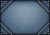 Jeans frame on jeans background with sequins on angles.