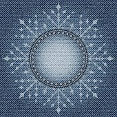 Blue jeans snowflake with diamonds on jeans background.