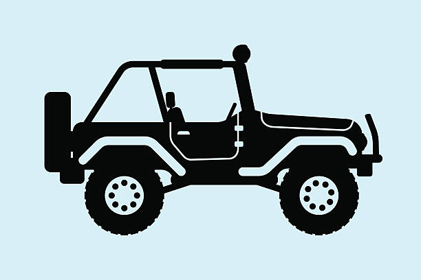 Jeep silhouette. Gin SUV silhouette with an open top 4x4 stock illustrations