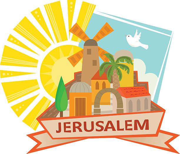 Jerusalem Icon Cute clip art of Jerusalem with a sun and a dove in the background and the word Jerusalem at the front. Eps10  jerusalem stock illustrations