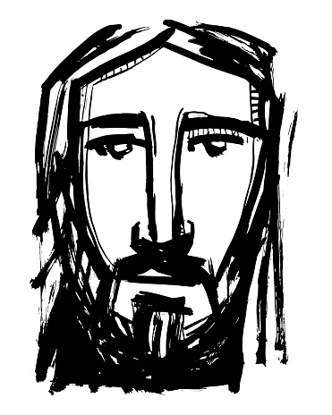 Jesus Christ Face ink hand drawn illustration