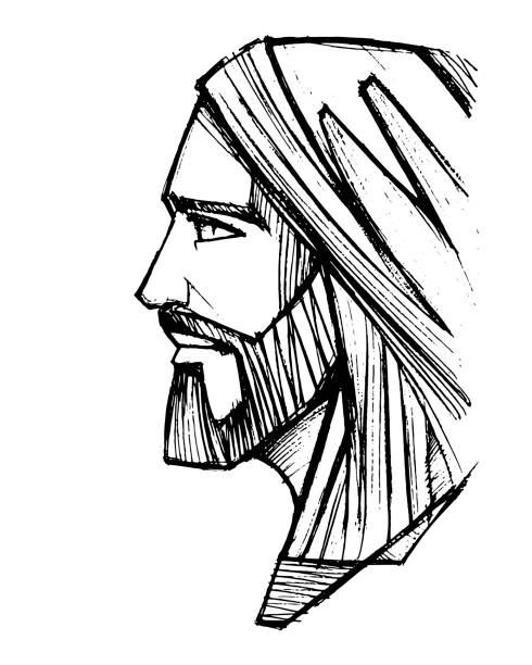 Jesus Christ Face pencil illustration Hand drawn vector pencil illustration or drawing of Jesus Christ Face jesus christ stock illustrations