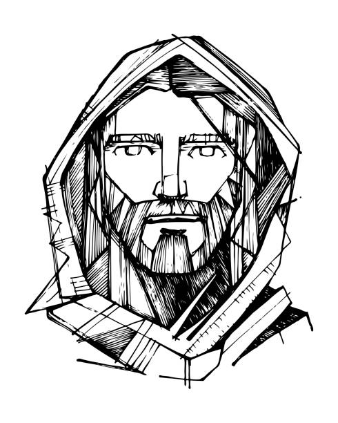 Jesus Christ illustration Hand drawn vector illustration or drawing of Jesus Christ Face jesus christ stock illustrations