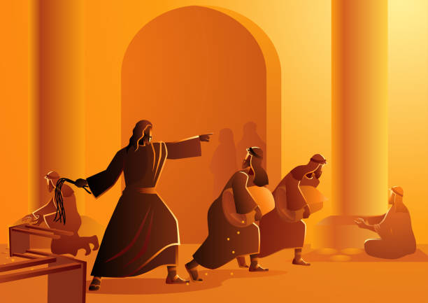 Jesus Cleanses The Temple Biblical vector illustration series, Jesus cleanses the temple synagogue stock illustrations