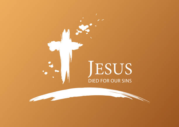 Jesus Died For Our Sins Remembering the death of Jesus Christ on Good Friday as he died for our sins with painted cross and blood on the gold colored background easter sunday stock illustrations