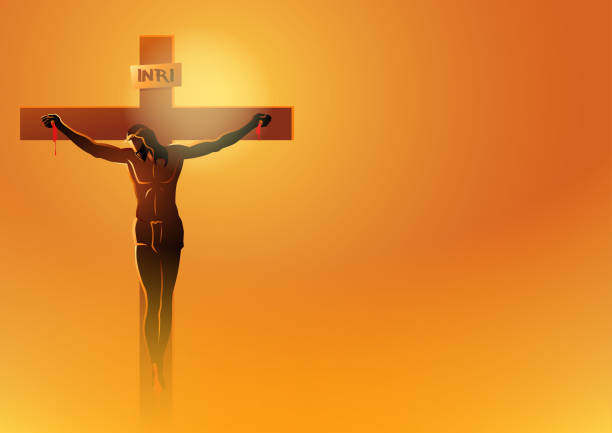 Jesus Dies On The Cross Biblical vector illustration series. Way of the Cross or Stations of the Cross, Jesus Dies On The Cross. jesus christ stock illustrations