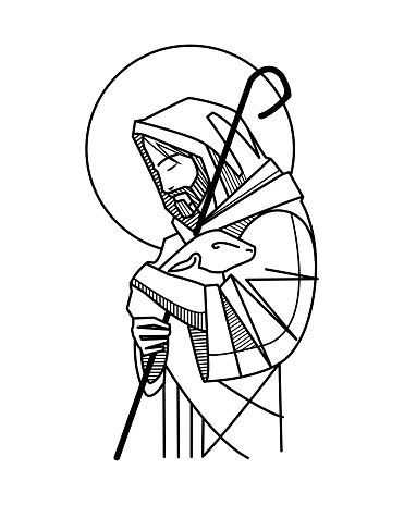 Jesus Good Shepherd hand drawn illustration