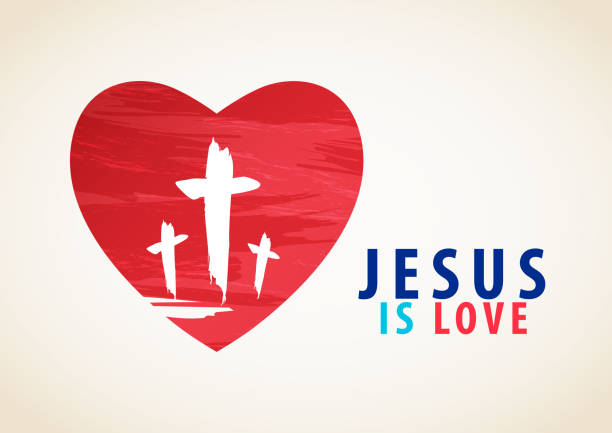 Jesus is Love The true love is Jesus Christ crucified, let's remember his sacrifice on Good Friday easter sunday stock illustrations