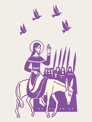Jesus Riding Mule Passing Nuns