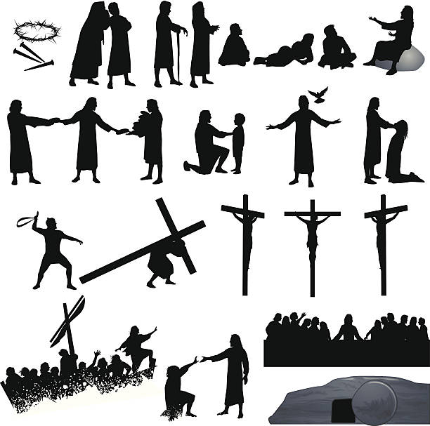 Jesus Jesus Christ teaching and performing miracles. Files included – jpg, ai (version 8 and CS3), svg, and eps (version 8) storm silhouettes stock illustrations