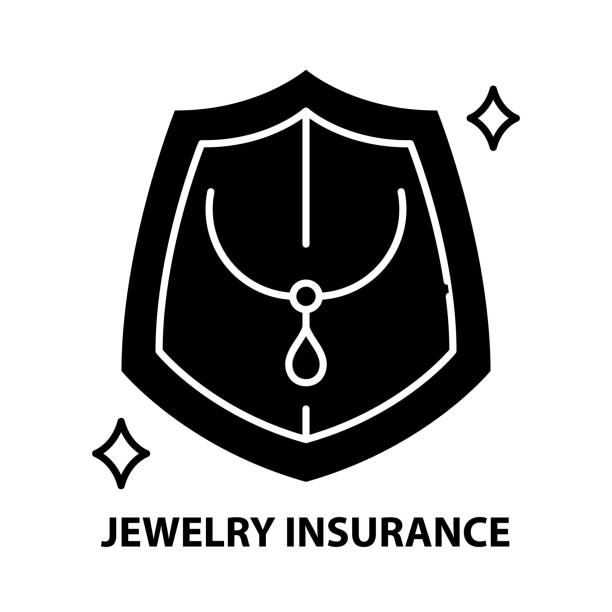 jewelry insurance icon, black vector sign with editable strokes, concept illustration jewelry insurance icon, black vector sign with editable strokes, concept symbol illustration insurance jewelry stock illustrations