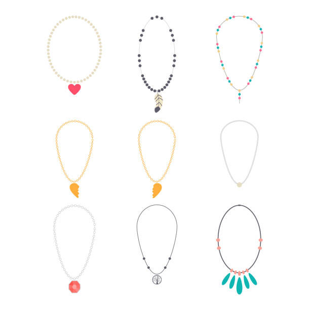 Jewelry necklaces vector cartoon set isolated on a white background. Jewelry necklaces vector set. necklace stock illustrations