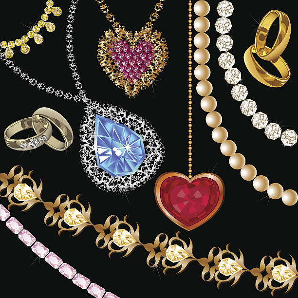 stockillustraties, clipart, cartoons en iconen met jewelry set - diamant ring display