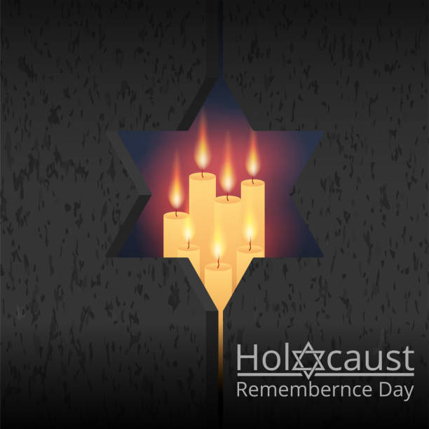 ilustraciones, imágenes clip art, dibujos animados e iconos de stock de estrella judía con alambre de púas y velas. - holocaust remembrance day