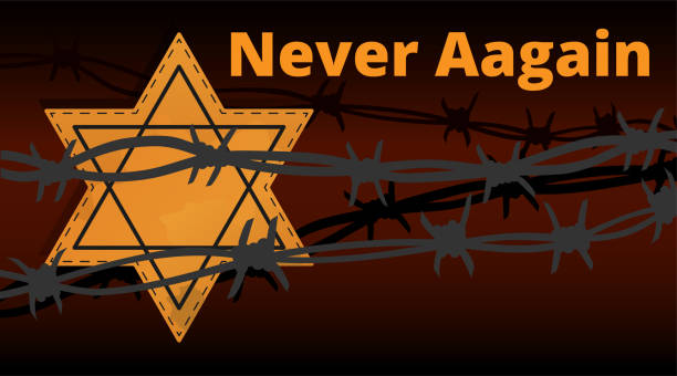 еврейская звезда с колючей проволокой и свечами. - holocaust remembrance day stock illustrations