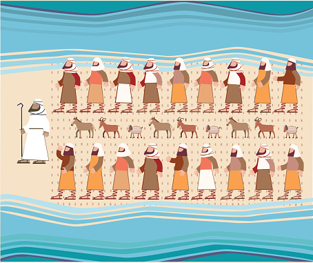 Jews Walking Through the Parted Red Sea, Passover Illustration