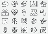 Jigsaw Puzzle Line Icons