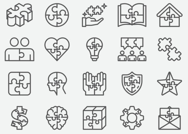 Jigsaw Puzzle Line Icons Jigsaw Puzzle Line Icons puzzle stock illustrations