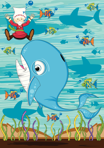 Vector illustration of Jonah and the Whale Bible Scene. vector
