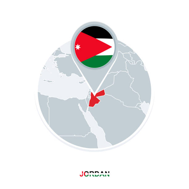 illustrazioni stock, clip art, cartoni animati e icone di tendenza di mappa e bandiera jordan, icona mappa vettoriale con jordan evidenziato - barak