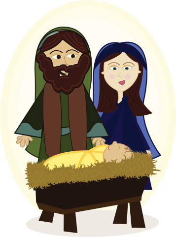 Joseph and mary, with baby Jesus in a manger.  vector