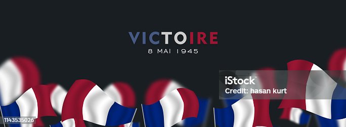 istock Jour de la Victoire France, 9 mai, English translation, (Victory Day in France, May 8),  fluttering france flag  vector illustration 1143535026