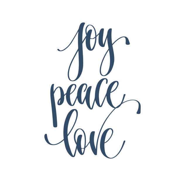 ilustrações, clipart, desenhos animados e ícones de alegria paz amor-mão lettering texto inscrição para o inverno holid - alegria