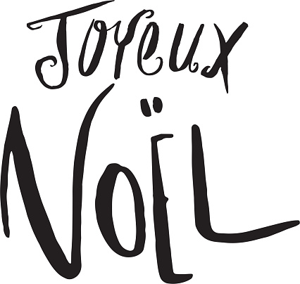 Joyeux Noel Hand lettered calligraphy text design on white background