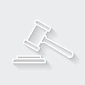 istock Judge gavel. Icon with long shadow on blank background - Flat Design 1373025733