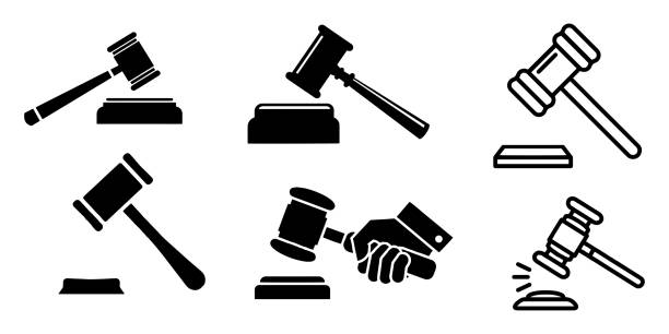 Judge Hammer icon vector illustration on background Judge Hammer icon vector illustration on background gavel stock illustrations