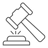 istock Judge hammer thin line icon. Court judges gavel or auction, attribute of justice. Jurisprudence vector design concept, outline style pictogram on white background, use for web and app. Eps 10. 1208383356