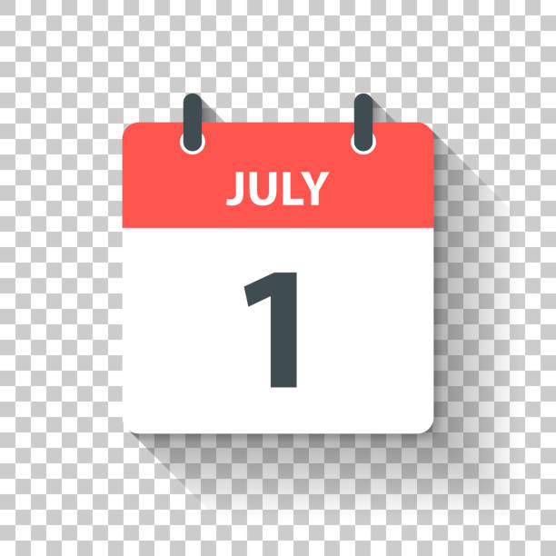 July 1 - Daily Calendar Icon in flat design style July 1. Calendar Icon with long shadow in a Flat Design style. Daily calendar isolated on blank background for your own design. Vector Illustration (EPS10, well layered and grouped). Easy to edit, manipulate, resize or colorize. july stock illustrations