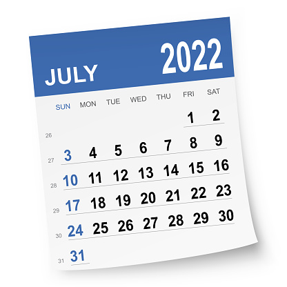 July 2022 calendar isolated on a white background. Need another version, another month, another year... Check my portfolio. Vector Illustration (EPS10, well layered and grouped). Easy to edit, manipulate, resize or colorize. Vector and Jpeg file of different sizes.