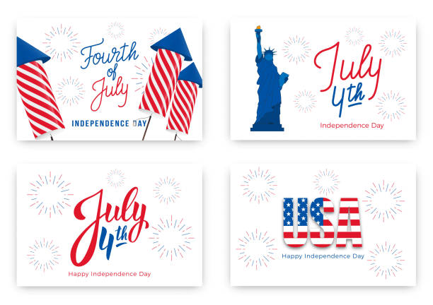 7 월 4 일입니다. 휴일 배너 미국 독립 기념일에 대 한입니다. 현대 카드, 초대장, 7 월 4에 대 한 웹 배너 설정 - fourth of july fireworks stock illustrations